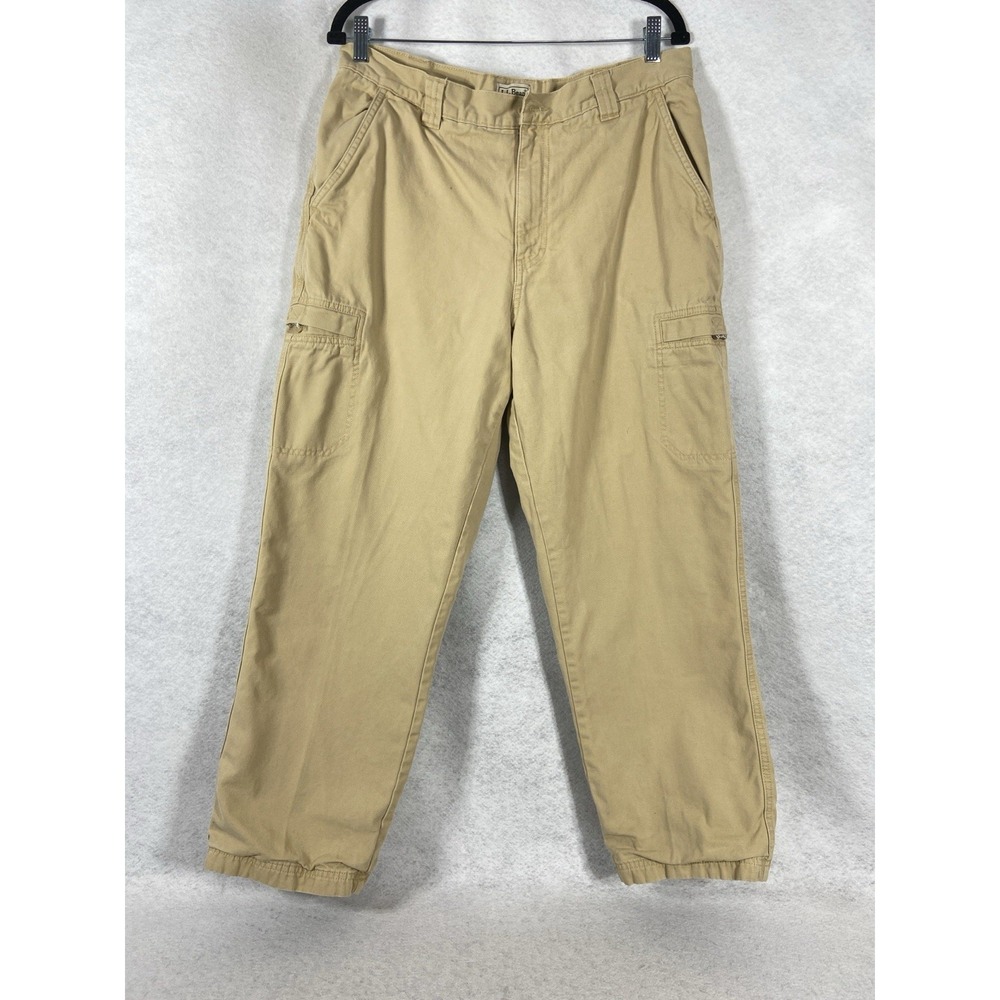 L.L. Bean Pants Mens 34x29 Tan Flannel Lining Cargo Straight Leg‎ 100% Cotton